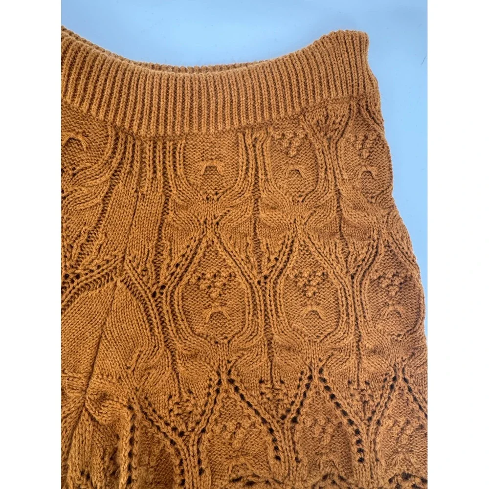 Sezane Knit Shorts Women S Rust Orange Pointelle Baby Alpaca Blend Scalloped Hem